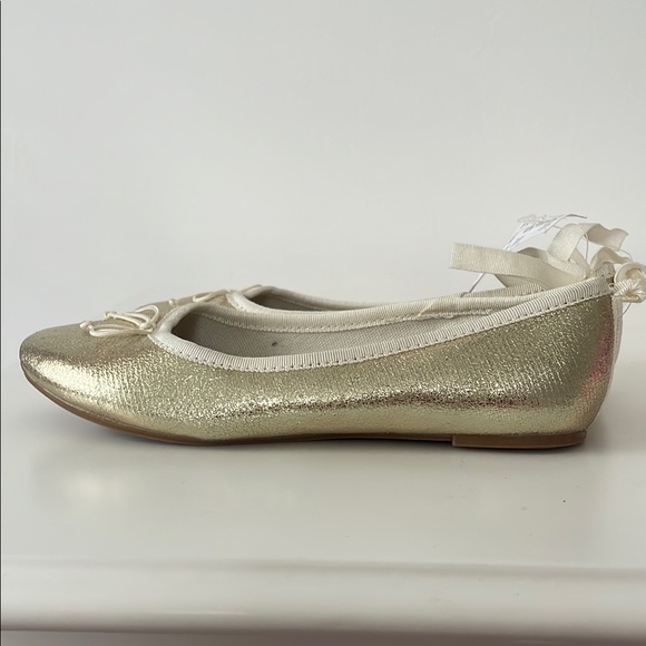 NWT: J. Crew Factory Girls Gold Ballet Flats with Bow (size 2) - Picture 4 of 5